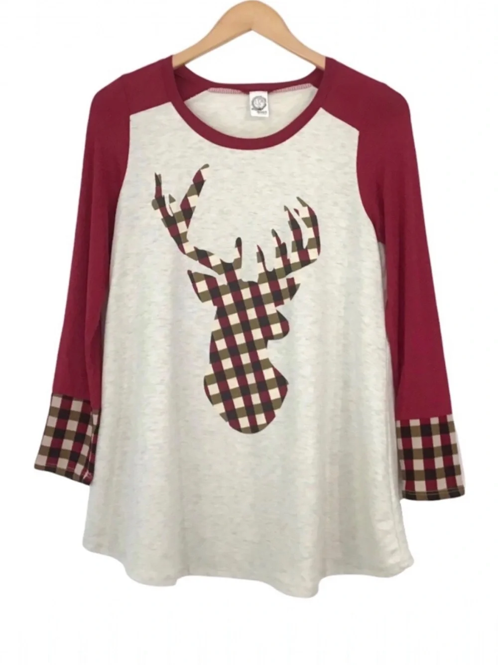 Sun & Moon Brand Plaid Deer Silhouette Top Size M Long Sleeves Long Length NEW